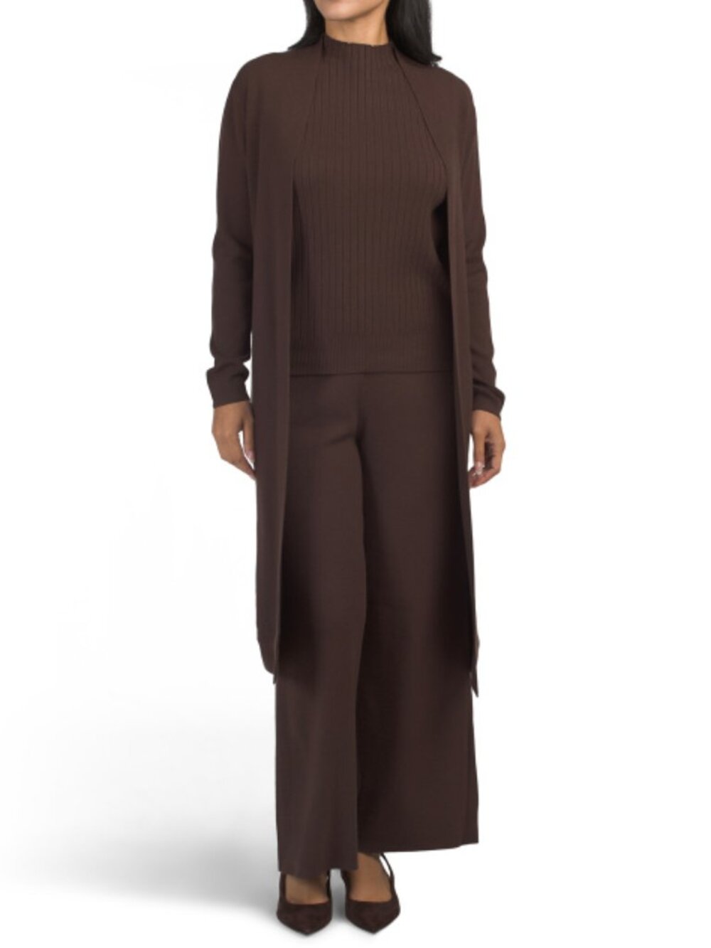 SIONI 3pc Sweater Knit Jacket And Top With Pants Set